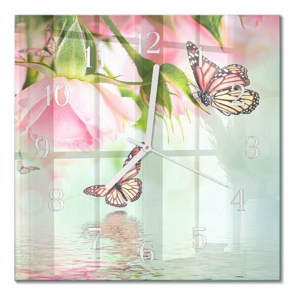 Glass wall clock square Butterflies