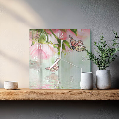 Glass wall clock square Butterflies