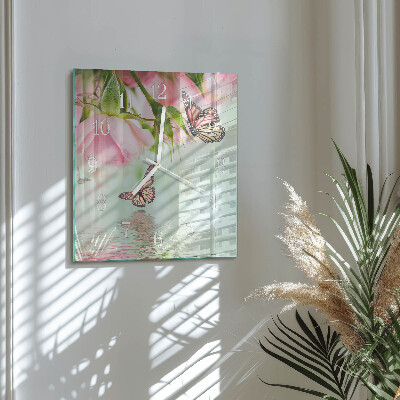 Glass wall clock square Butterflies
