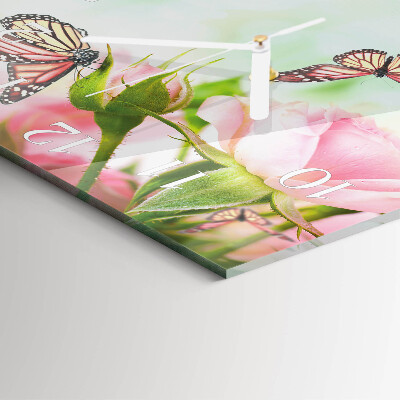 Glass wall clock square Butterflies
