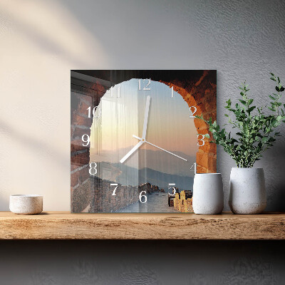 Glass wall clock square Great wall of china