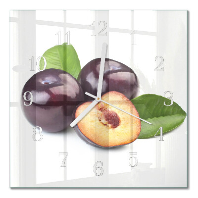 Glass clock square Plums