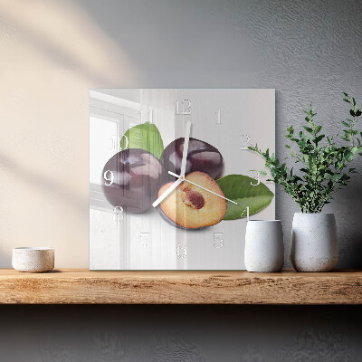 Glass clock square Plums