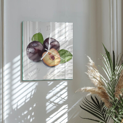 Glass clock square Plums