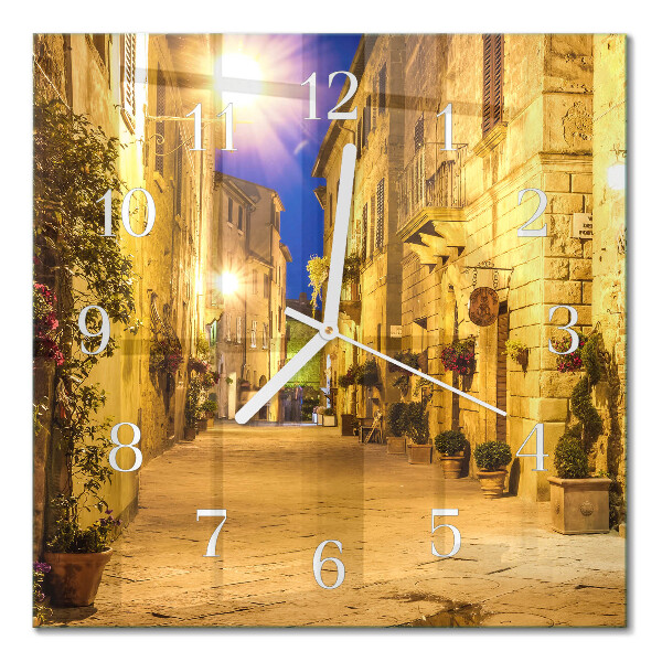 Glass wall clock square Street at night