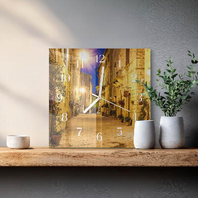 Glass wall clock square Street at night