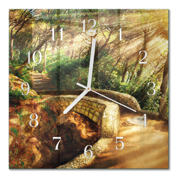 Glass wall clock square Forest bridge