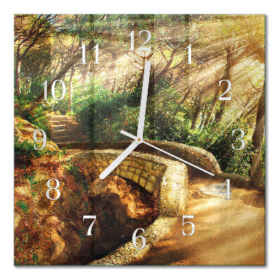 Glass wall clock square Forest bridge