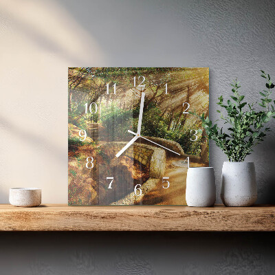 Glass wall clock square Forest bridge