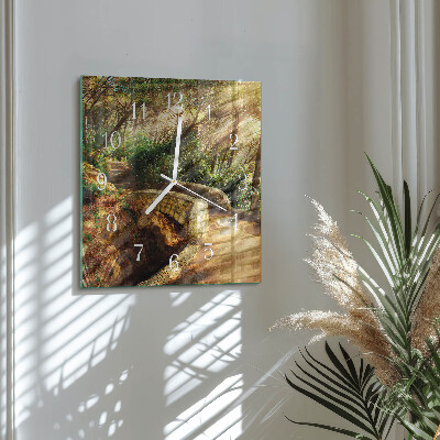 Glass wall clock square Forest bridge