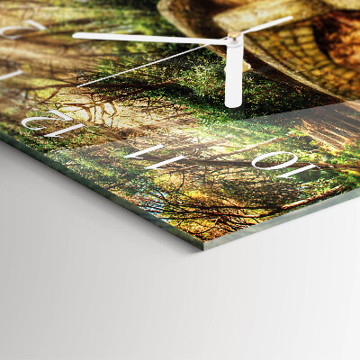 Glass wall clock square Forest bridge