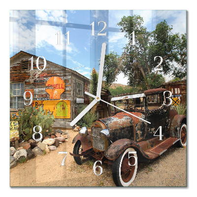 Square kitchen clock Old car