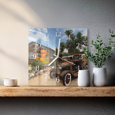 Square kitchen clock Old car