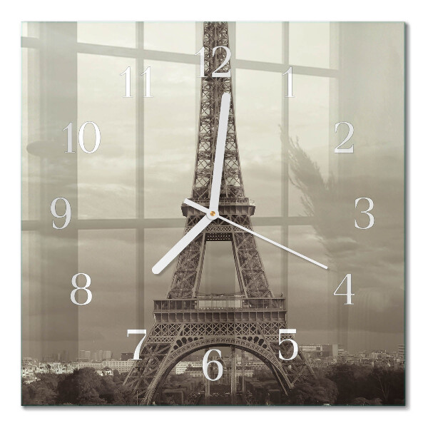 Glass clock square Eiffel tower