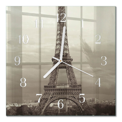Glass clock square Eiffel tower
