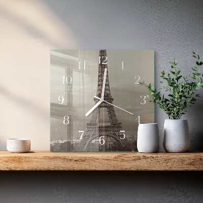 Glass clock square Eiffel tower