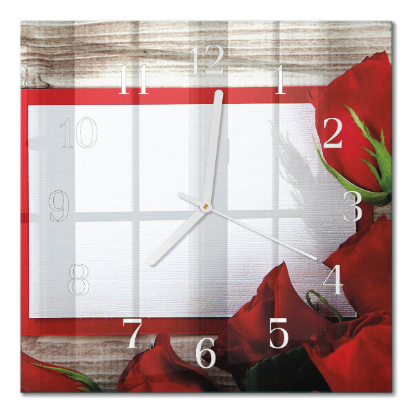 Glass clock square Roses