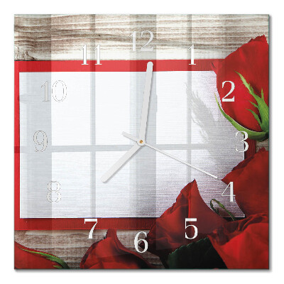 Glass clock square Roses