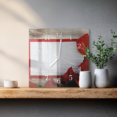 Glass clock square Roses