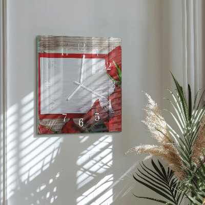 Glass clock square Roses