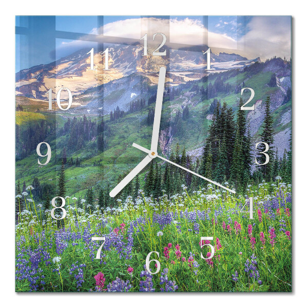 Square kitchen clock Meadow mountain