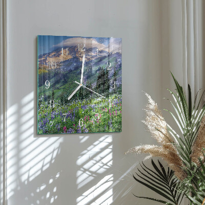 Square kitchen clock Meadow mountain