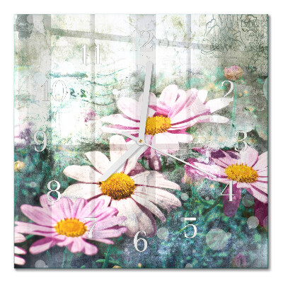Glass clock square Flowers