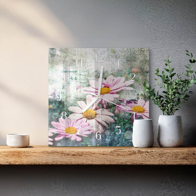 Glass clock square Flowers