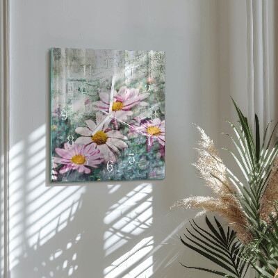 Glass clock square Flowers