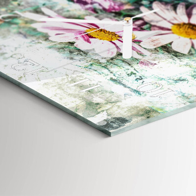 Glass clock square Flowers