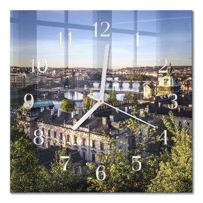 Glass wall clock square Prague