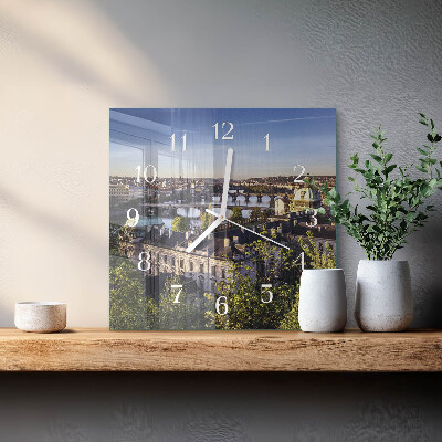 Glass wall clock square Prague