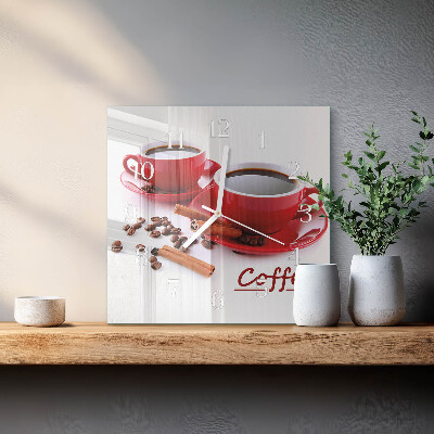 Glass clock square A cup of coffee