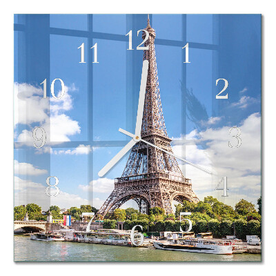 Glass wall clock square Eiffel tower
