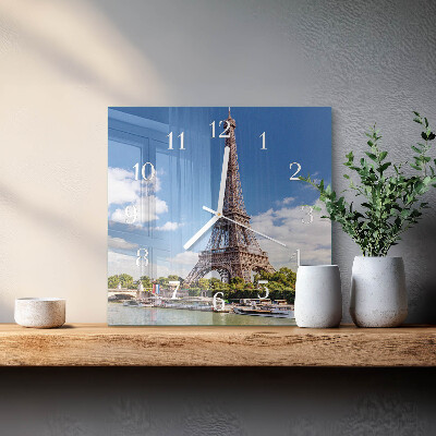 Glass wall clock square Eiffel tower