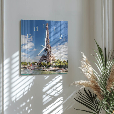 Glass wall clock square Eiffel tower