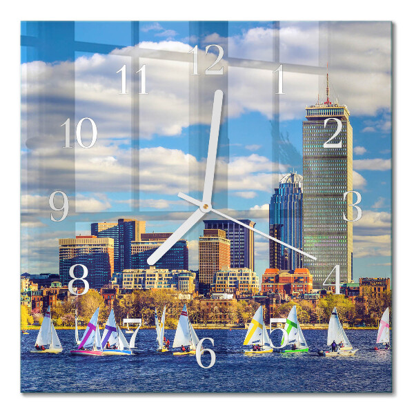 Glass clock square Sailboats