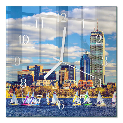 Glass clock square Sailboats