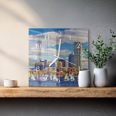 Glass clock square Sailboats