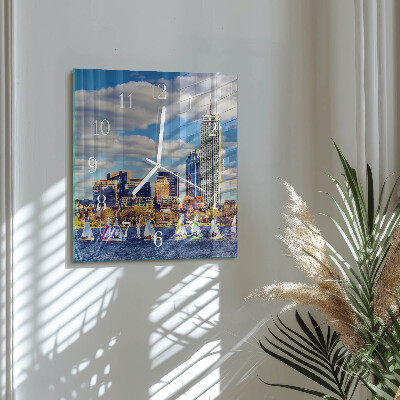 Glass clock square Sailboats