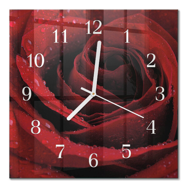 Glass wall clock square Rose