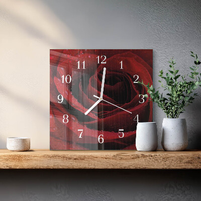 Glass wall clock square Rose