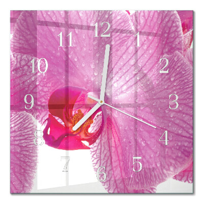 Glass clock square Orchid