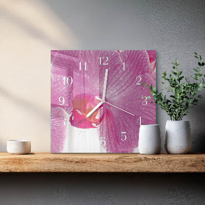 Glass clock square Orchid