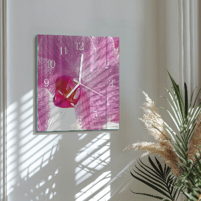Glass clock square Orchid
