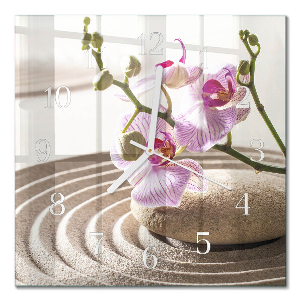 Glass wall clock square Sand orchid