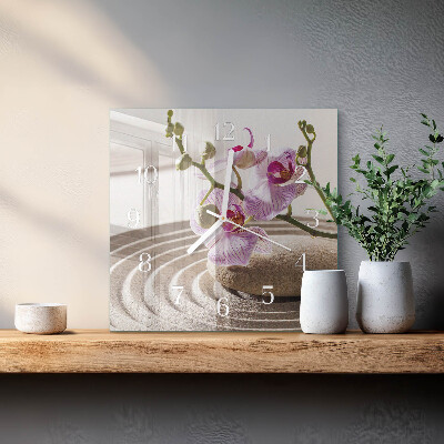 Glass wall clock square Sand orchid