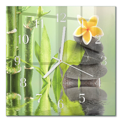 Glass wall clock square Bamboo stones