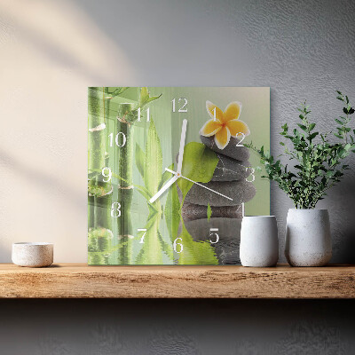Glass wall clock square Bamboo stones