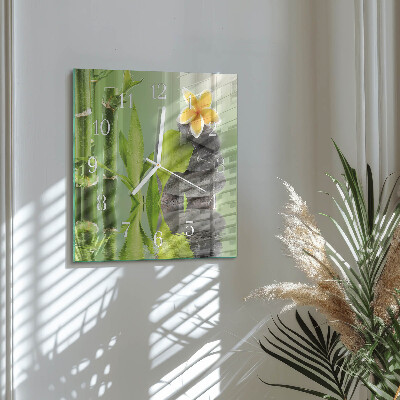 Glass wall clock square Bamboo stones